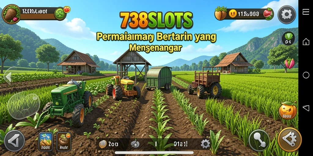 Screenshot gameplay 738SLOTS dengan visual pertanian yang menawan.