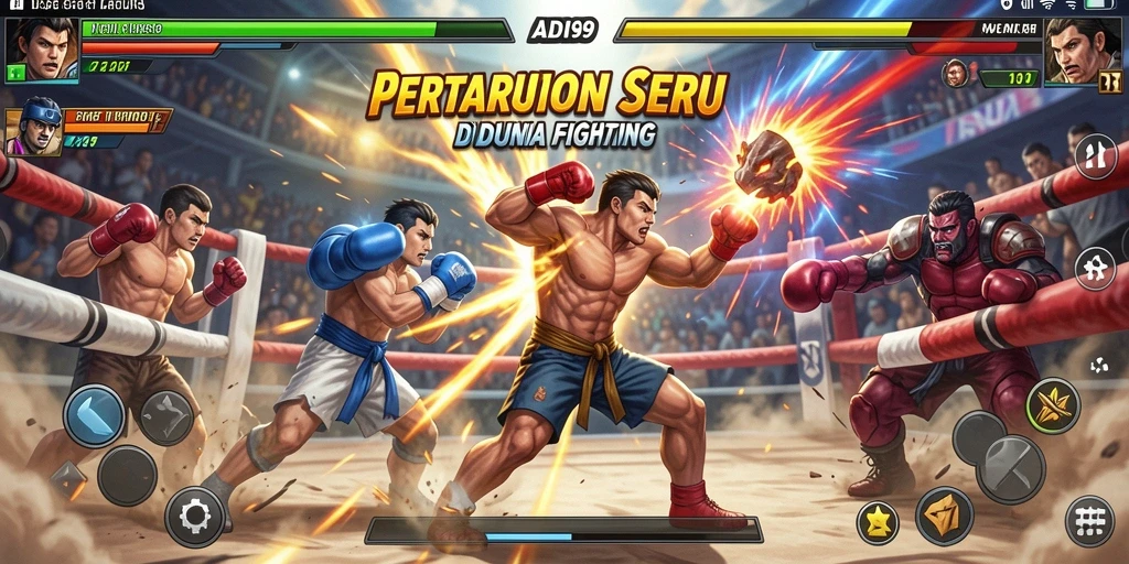 Screenshot utama ADI99 menampilkan aksi bertarung dinamis dan mendebarkan.