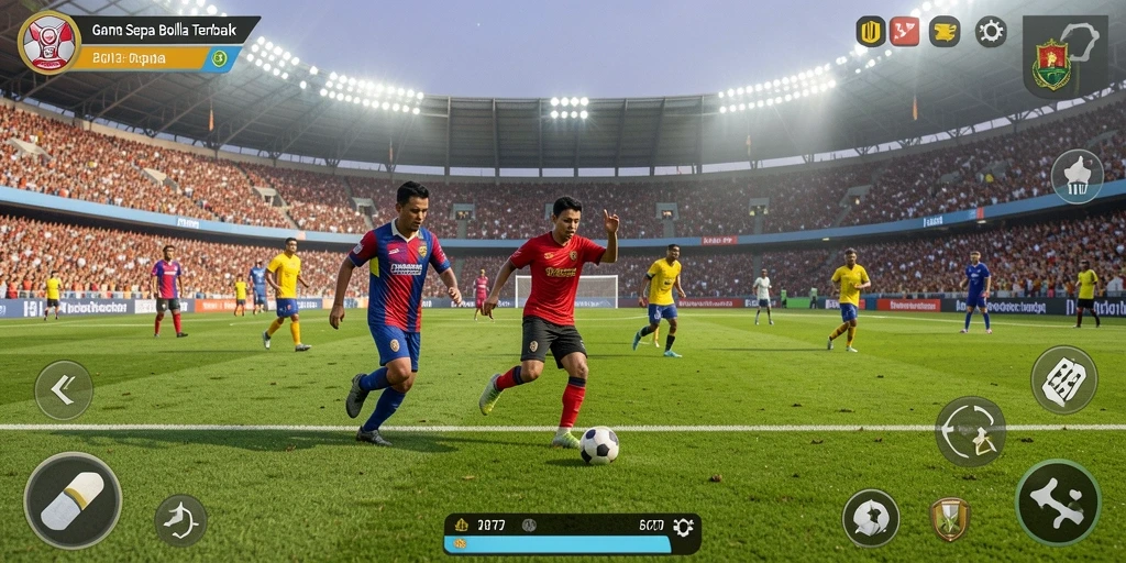 Screenshot gameplay API77 yang menampilkan aksi sepak bola yang mendebarkan.