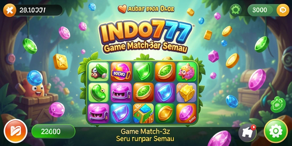 Gambaran utuh gameplay Match-3 di INDO777 yang menarik.
