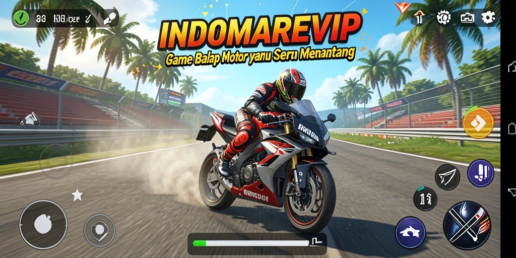 Tangkapan layar INDOMAREVIP menampilkan aksi balap motor yang seru dan mendebarkan.