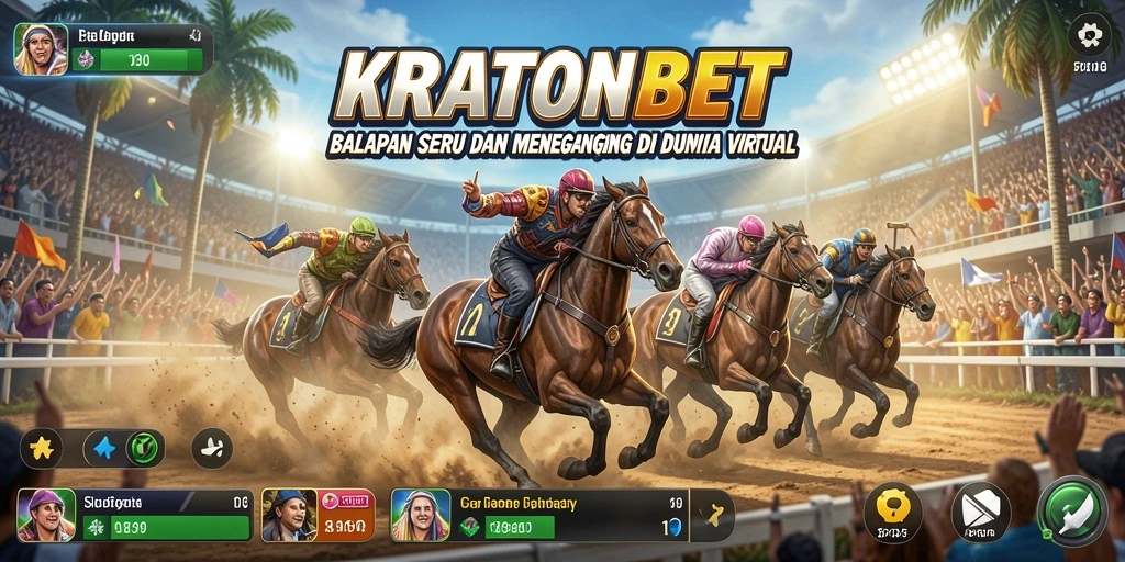 Tampilan dinamis gameplay KRATONBET saat balapan berlangsung.