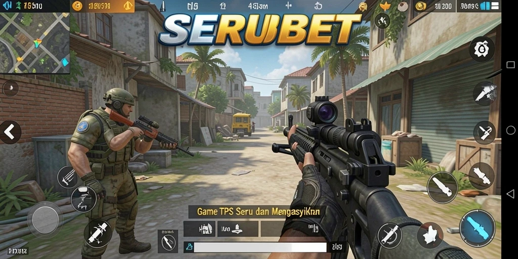 Tampilan gameplay SERUBET yang mendebarkan di medan pertempuran.