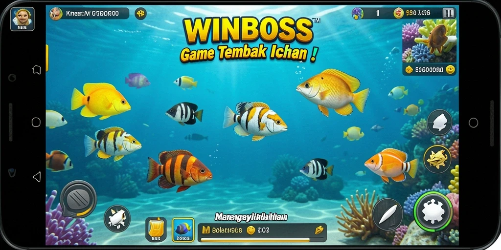 Gameplay seru dalam WINBOSS dengan ikan berwarna-warni.